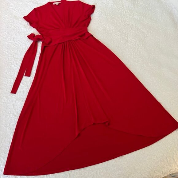 Michaels Kors - Red v-neck Faux Wrap, cap sleeve, hi-low dress - Picture 7 of 7